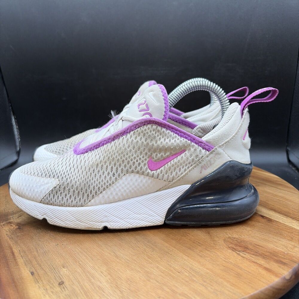Nike Air Max 270 Girls Size 2Y Athletic Shoes White Purple Sneakers AO2372-116